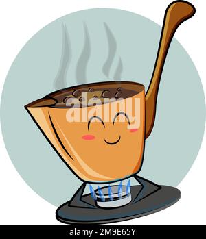 Turkish brewed hot coffee in illustration and vector Stock Vector