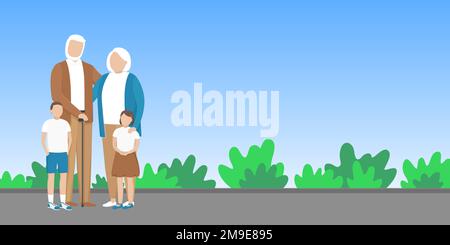 Grandfather and grandmother with their grandchildren. Vector illustration. Stock Vector