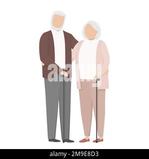 Old man and woman with walking sticks. Vector illustration. Stock Vector