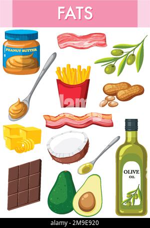 Variety of fat foods illustration Stock Vector