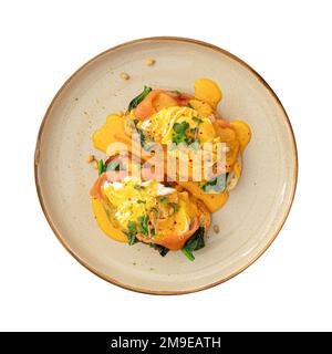Portion of eggs benedict toast with salmon Stock Photo