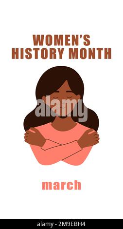 Womens history month stories template vector illustration. Feminism poster for march women history month with girl doodle Stock Vector