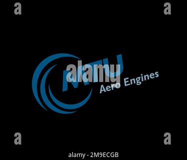 MTU Aero Engines, rotated logo, black background Stock Photo