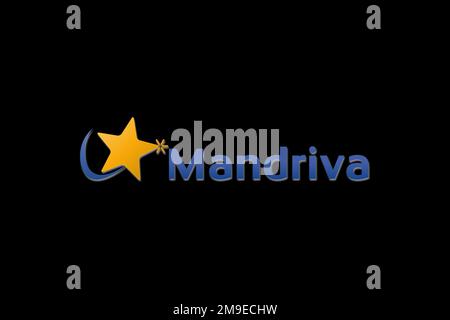 Mandriva Linux, Logo, Black background Stock Photo