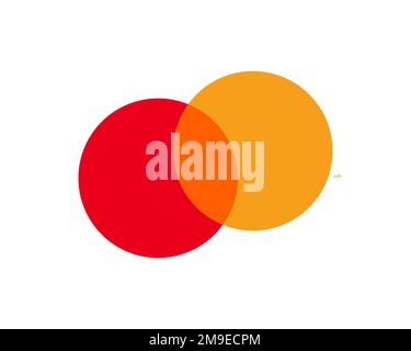 Mastercard, rotated logo, white background Stock Photo