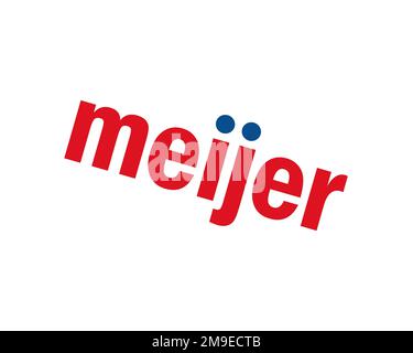 Meijer, rotated logo, white background B Stock Photo