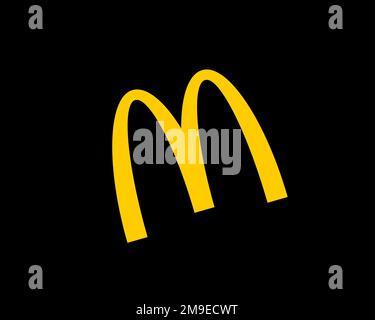 McDonald's, rotated logo, black background Stock Photo