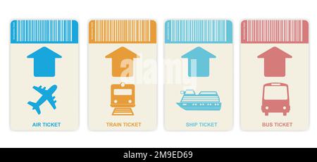Modern travel boarding tickets big set. Vector illustration. Stock Vector