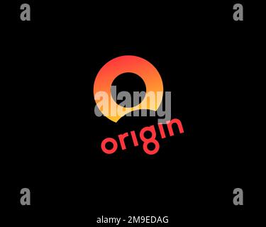 Origin Energy, rotated logo, black background B Stock Photo - Alamy