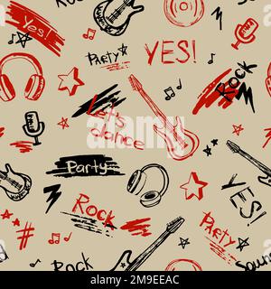 Rock music theme vector seamless pattern. For textile print and other uses. Stock Vector