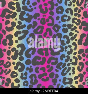 Square Rainbow leopard seamless pattern. Rainbow spots on a white