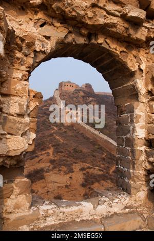 Great wall seen from a deteriorated watch tower ruin, Simatai, Beijing, China Stock Photo