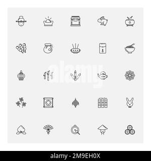 Chinese new year vector illustration set,year of the rabbit icon template design bundle Stock Vector