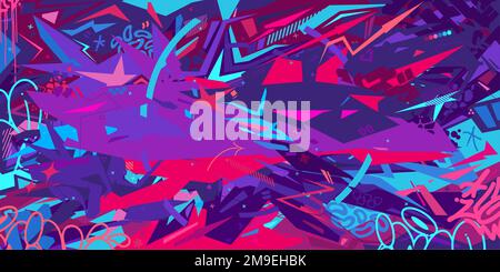Chaotic Trendy Metaverse Cyber Colorful Abstract Urban Street Art Graffiti Style Vector Illustration Template Background Stock Vector
