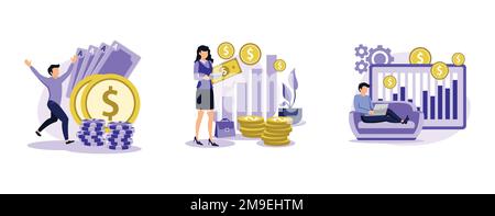 Capital gain. Gambling, portfolio and passive income, online casino, investments and bonds, cash flow, money slot, mutual fund. set flat vector modern Stock Vector