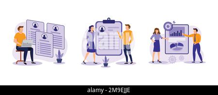 HR and headhunter service. Human resources, candidates, performance management, find employee, job applicant. set flat vector modern illlustration Stock Vector