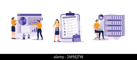 Enterprise strategy development. Business Intelligence and business rule, big data analytics, application software. set flat vector modern illustratio Stock Vector