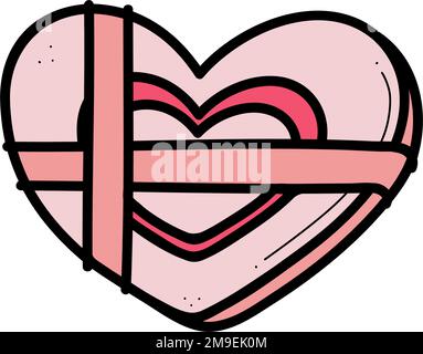 Hand drawn icons gifts with hearts in doodle style. Cartoon present box set with bows. Gift package with love for Valentines day, birthday, wedding, anniversary. Stock Vector