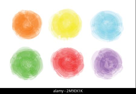 Set of abstract watercolor splashes. Acrylic colorful circles hand drawn style. Stock Vector