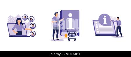 Online shopping. Customer persona, consumer information, service guide, target audience, data-driven user research. set flat vector modern illustratio Stock Vector