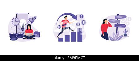 Business opportunity. Online business, key to success, decision making, problem solving, leadership, startup teamwork. set flat vector modern illustra Stock Vector
