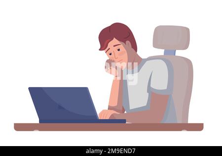 Overworked employee with laptop semi flat color vector character Stock Vector