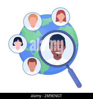 Searching employees around world semi flat color vector concept Stock Vector