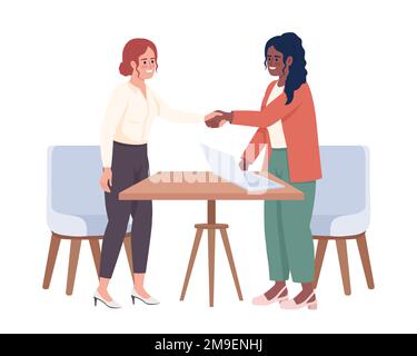 Business partners singing agreement at meeting semi flat color vector characters Stock Vector
