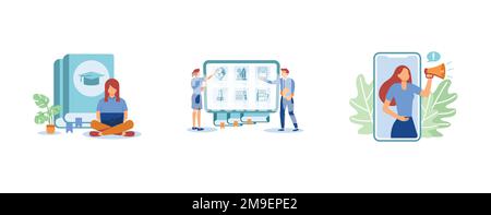 Flexible study plan. Personalized learning, course enrollment, attention, apply for degree program, new student, concentration. set flat vector modern Stock Vector