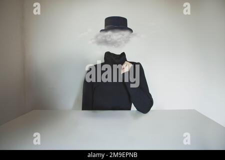 surreal person with a cloud for a head, abstract concept of dream, imagination, creativity Stock Photo