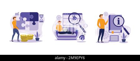 Customer experience. Project delivery, beta testing, user guide, software development, new product launch, technical guide. set flat vector modern ill Stock Vector