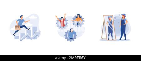 Human capital. Personal development, social role, self-image, gender stereotypes, career growth, self improvement, coach. set flat vector modern illus Stock Vector