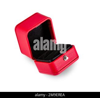 The opened red jewelry box isolated on white background Stock Photo