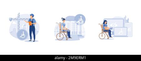 Barrier-free environment. Accessible environment design, industrial product usability and ergonomics. set flat vector modern illustration Stock Vector