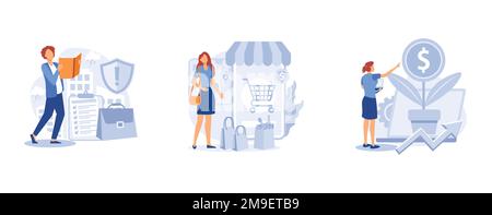 Anti-crisis strategy. Business continuity, disaster recovery, domestic consumption, sustainable business, economics. set flat vector modern illustrati Stock Vector