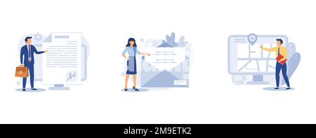 Company website menu. Legal notice, newsletter website tab, maps and directions, corporate rules, user interface. set flat vector modern illustration Stock Vector