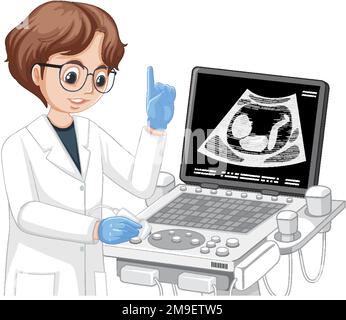 Doctor using ultrasound scanning machine illustration Stock Vector