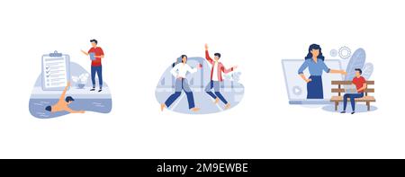 Personal training. Swimming and lifesaving classes, self defense, how-to videos, pool instructor, martial arts. set flat vector modern illustration Stock Vector