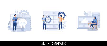 Big data business software. Innovative big data solutions, tools and programming, information visualization, analytics platform. set flat vector moder Stock Vector