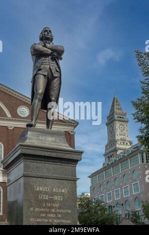 Statue of Samuel Adams in front of historic Faneuil Hall, Boston, Massachusetts. USA Stock Photo