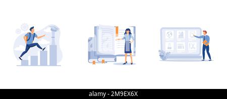 Public school. K-12 program, school curriculum, course enrollment, learning calendar, education plan, degree program. set flat vector modern illustrat Stock Vector