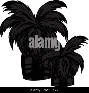 Tropical Palm Tree, Black Silhouettes Isolated on White Background Vector. Stock Vector