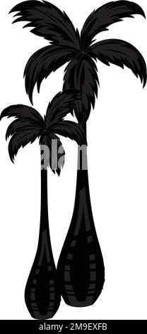 Tropical Palm Tree, Black Silhouettes Isolated on White Background Vector. Stock Vector