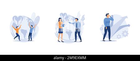 Civil duty. Social responsibility, philanthropy, personal choice and decision making, donation fund, finding solution. set flat vector modern illustra Stock Vector