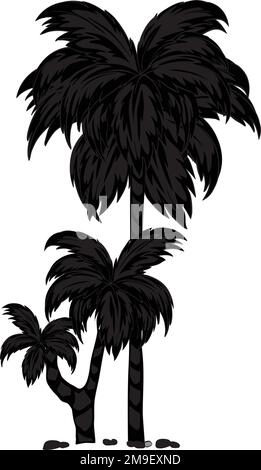Tropical Palm Tree, Black Silhouettes Isolated on White Background Vector. Stock Vector
