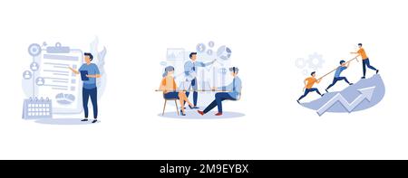 Business management. Project management, workflow and leadership, waterfall and agile, development team, productivity software. set flat vector modern Stock Vector