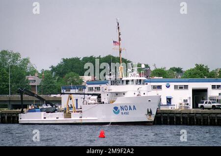 A starboard view of the National Oceanographic and Atmospheric Administration (NOAA) ship FERREL at port. Base: Norfolk State: Virginia (VA) Country: United States Of America (USA) Stock Photo