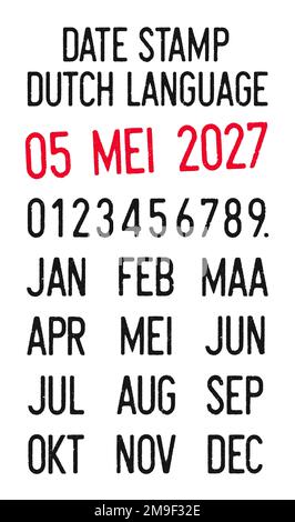 Vector illustration of editable dates stamps in Dutch language (days, months, years) Stock Vector