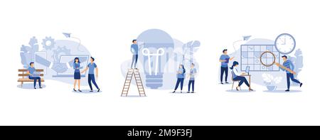 online conclusion of the transaction, fill the idea in the form of light bulb abstraction, work planning, set flat vector modern illustration Stock Vector