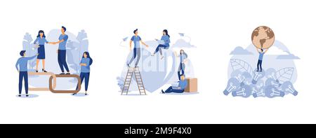link as a strong union and cooperation, preparation for Valentine's Day, Man saves the planet from pollution by standing on a pile of garbage and hold Stock Vector